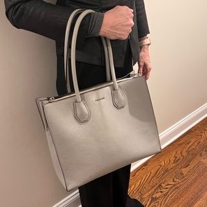 Large leather Micheal Kore Totes, light grey